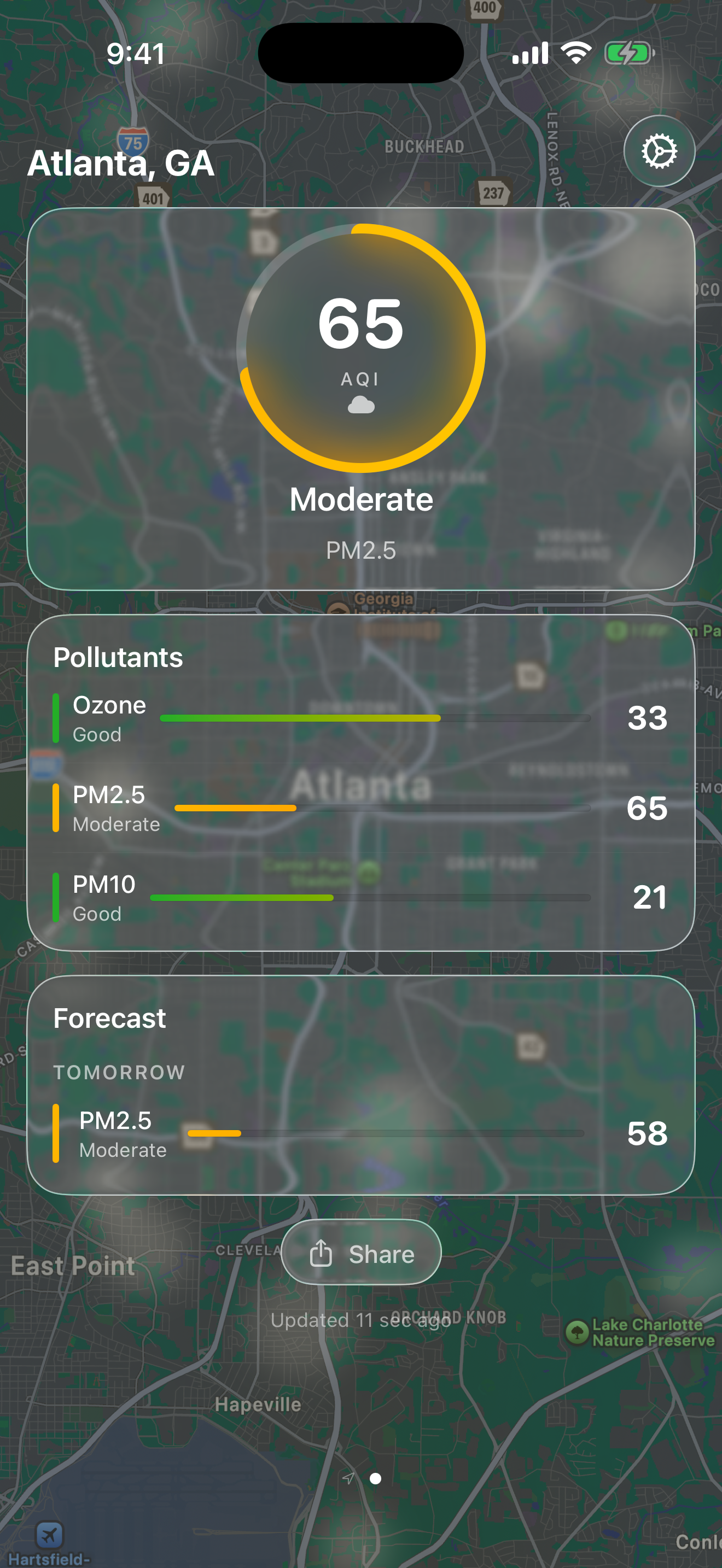 Smog Report forecast view